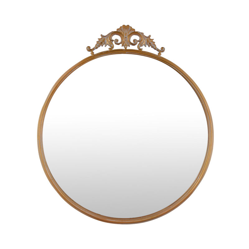 Drek Traditional Round Wall Mirror with Ornate Crest Top, Gold Metal 24x27 image number 2