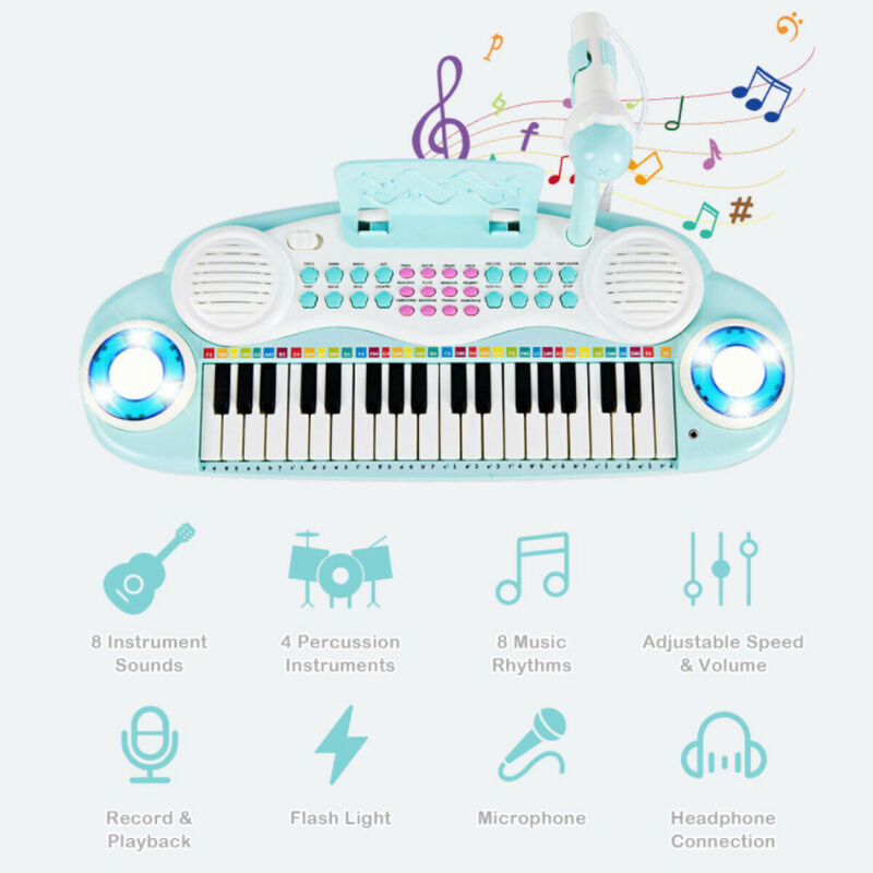 37 Key Electric Keyboard Piano with Microphone &ndash; Blue image number 6
