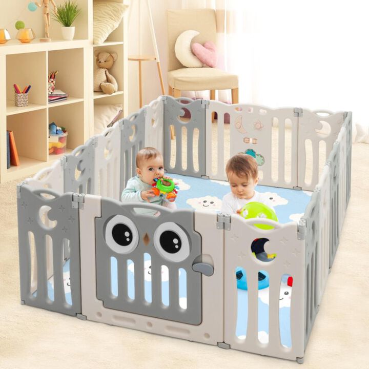 Hivvago 16-Panel Baby Activity Center Play Yard with Lock Door