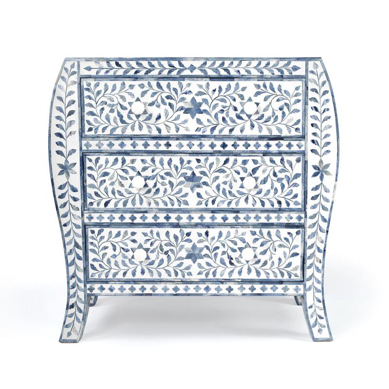 Butler Specialty Trubadur and Bone Inlay 3 Drawer Chest, White and Blue image number 3