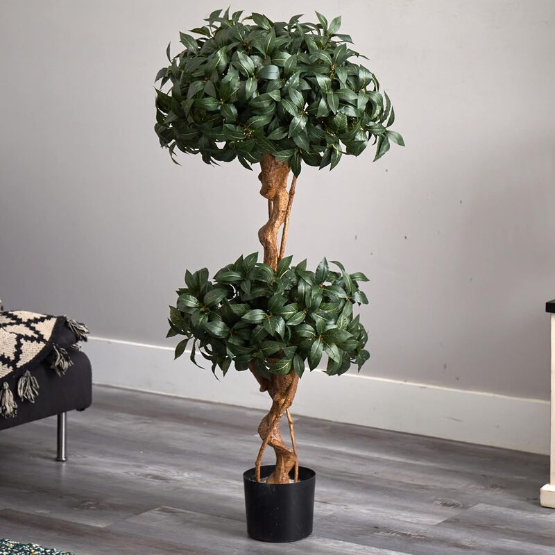 Hivvago 4 Feet Sweet Bay Double Ball Topiary Silk Tree