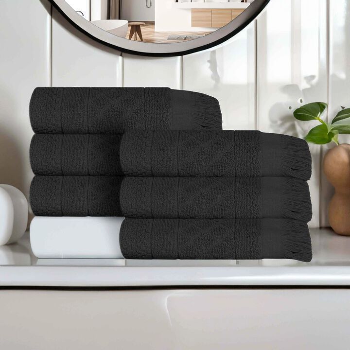 Absorbent Cotton Hand Towels Set of 6 with Geometric Jacquard Design