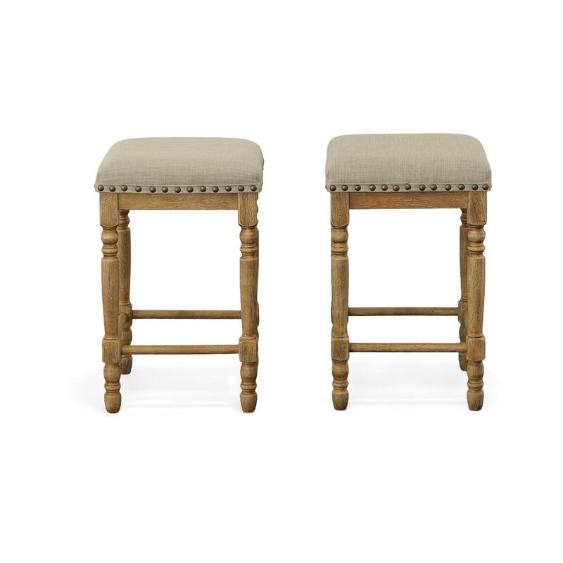 Carolina Living Brittany Deluxe  Barstools - Set of 2 -Vintage Honey - Linen Upholstery