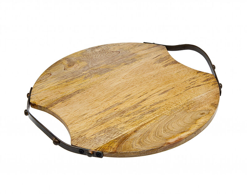 Round Wooden and Metal Decorative Tray – Durable Serving Tray for Home, Parties, and Everyday Use
