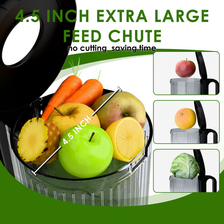WHALLULTRA Cold Press Juicer Machine with Touchscreen, Slow Masticating Juicer with 4.5" Extra Large Feed Chute, Reverse Function, Easy to Clean