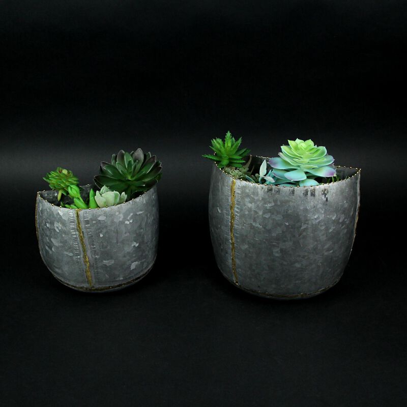 Vintage Look Galvanized Finish Metal Rounded Wall Pocket Set of 2 image number 3