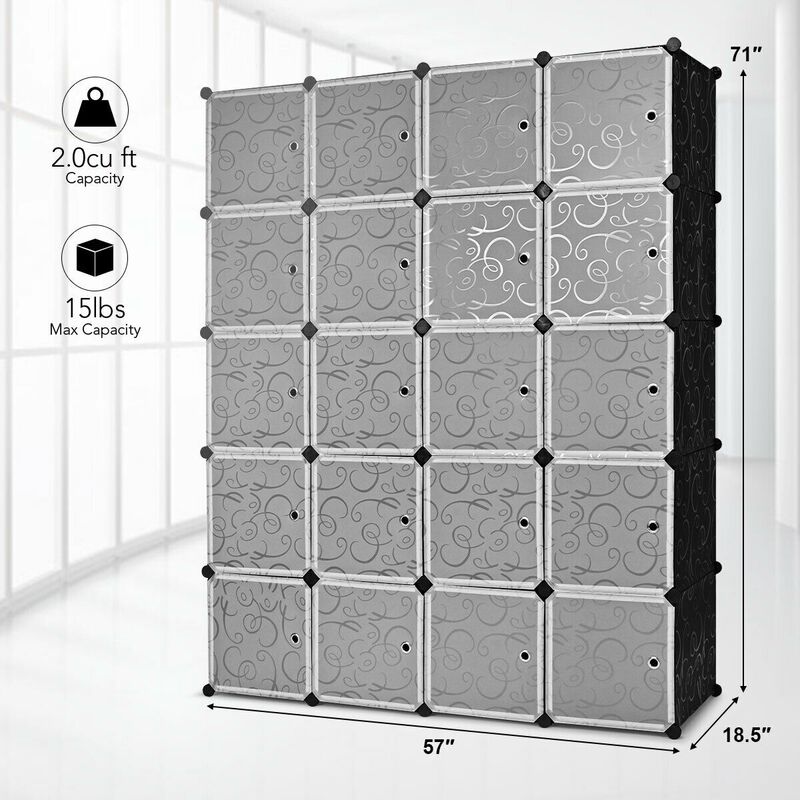 20-Cube DIY Plastic Cube Storage Organizer with Doors
