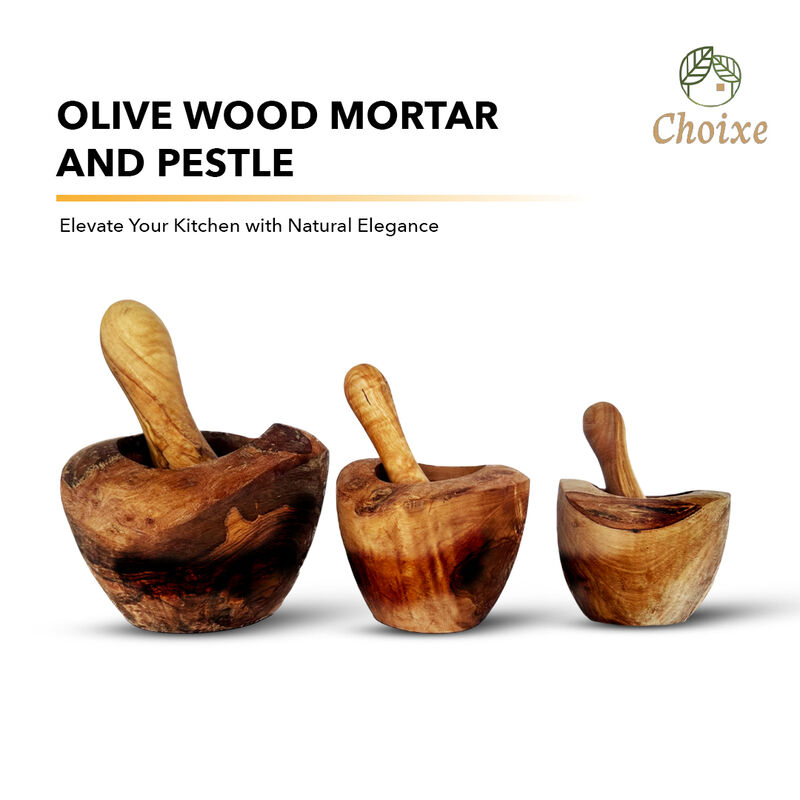 Olive Wood Mortar and Pestle -Large- 6" Diameter image number 2