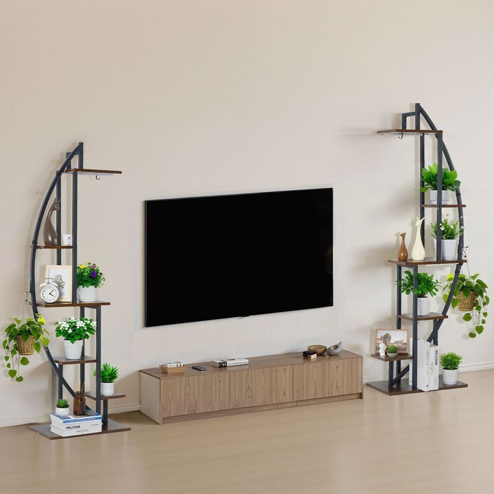 2 Pack 6 Tier Plant Stand with Grow Lights, Half Moon Indoor Plant Shelf