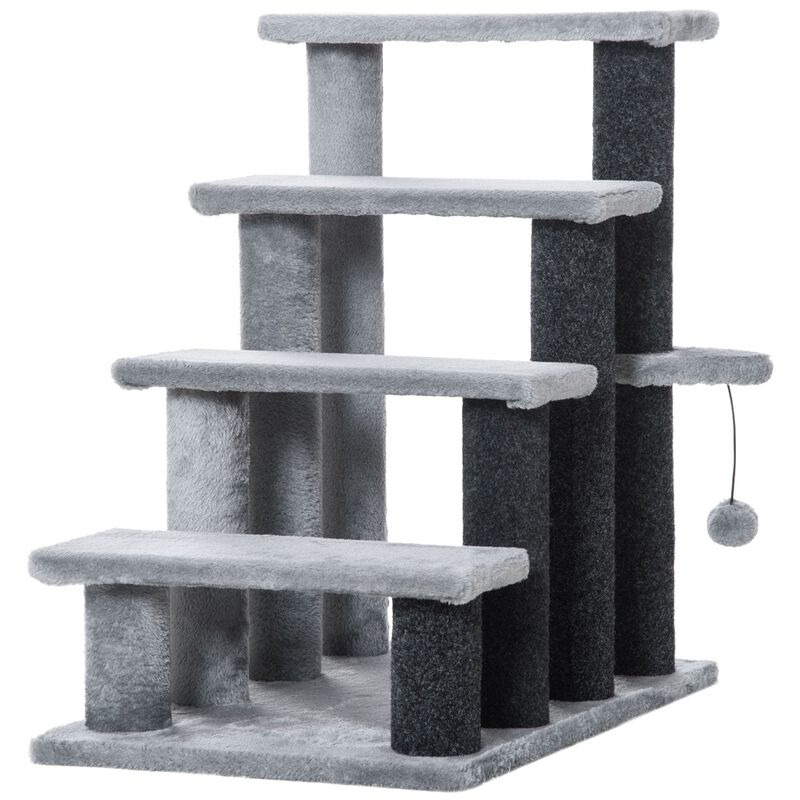 Light Grey Pet Steps: 4-Level Cat Stair & Dog Stairs with Play Ball image number 0