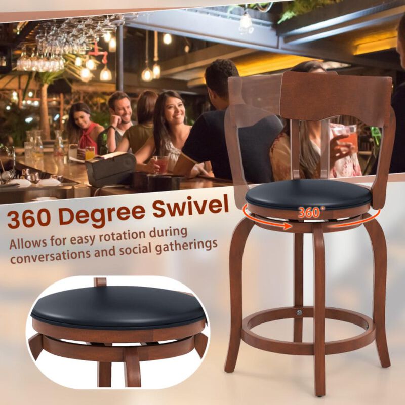 Hivvago Swivel Bar Stools Set of 2 with Rubber Wood Frame and Upholstered Seat