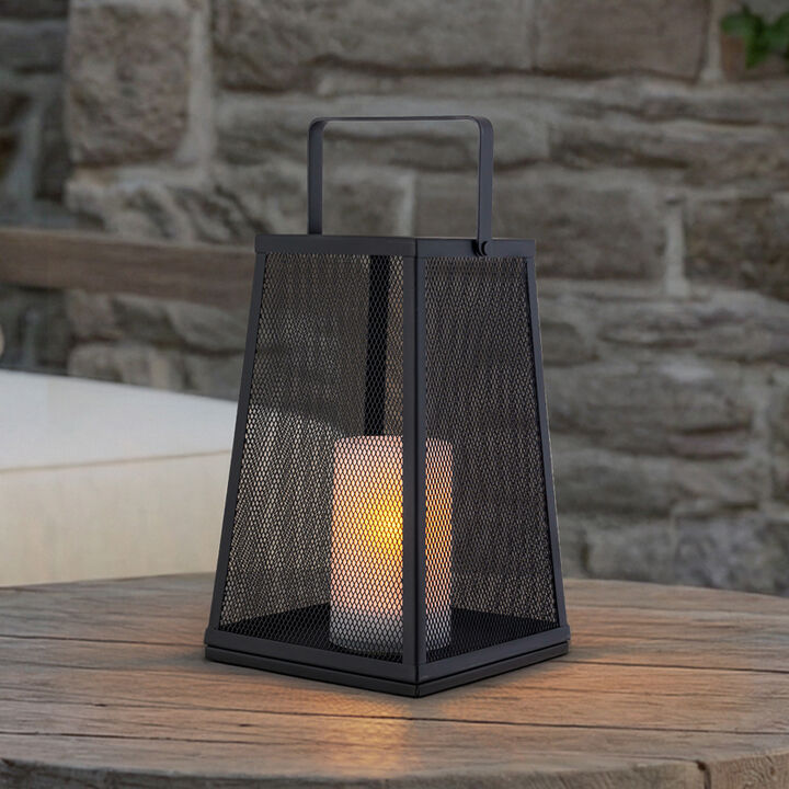 H10" Solar Outdoor Lantern with Flickering Candle Light Modern Metal Mesh Patio Lantern with Handle Solar Powered Decorative Lantern for Garden Deck Pathway Camping