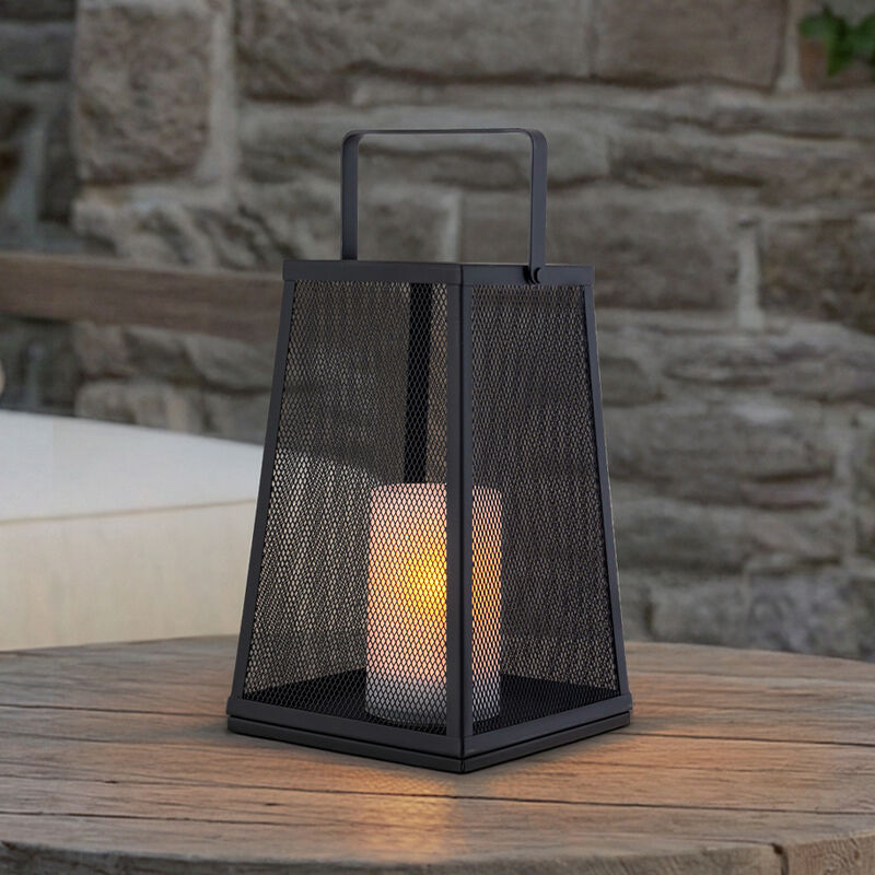 H10" Solar Outdoor Lantern with Flickering Candle Light Modern Metal Mesh Patio Lantern with Handle Solar Powered Decorative Lantern for Garden Deck Pathway Camping image number 1