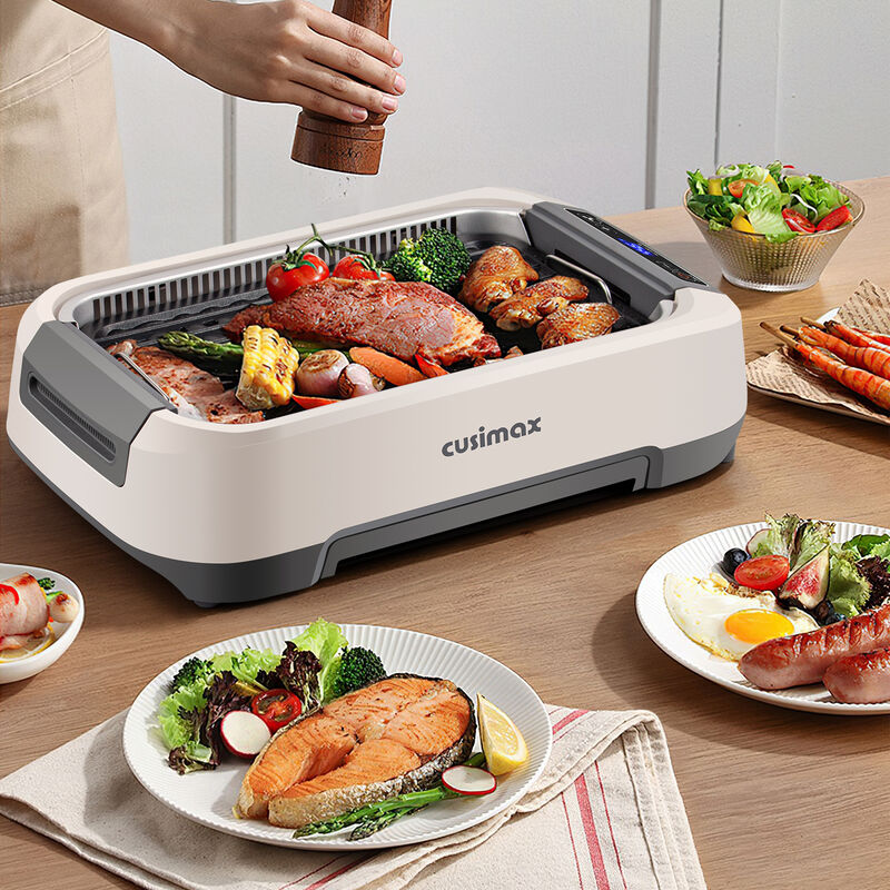 Cusimax 1500W Smokeless Indoor Grill with LED Smart Display & Non-stick Removable Grill Plate, Tempered Glass Lid, Turbo Smoke Extractor image number 1