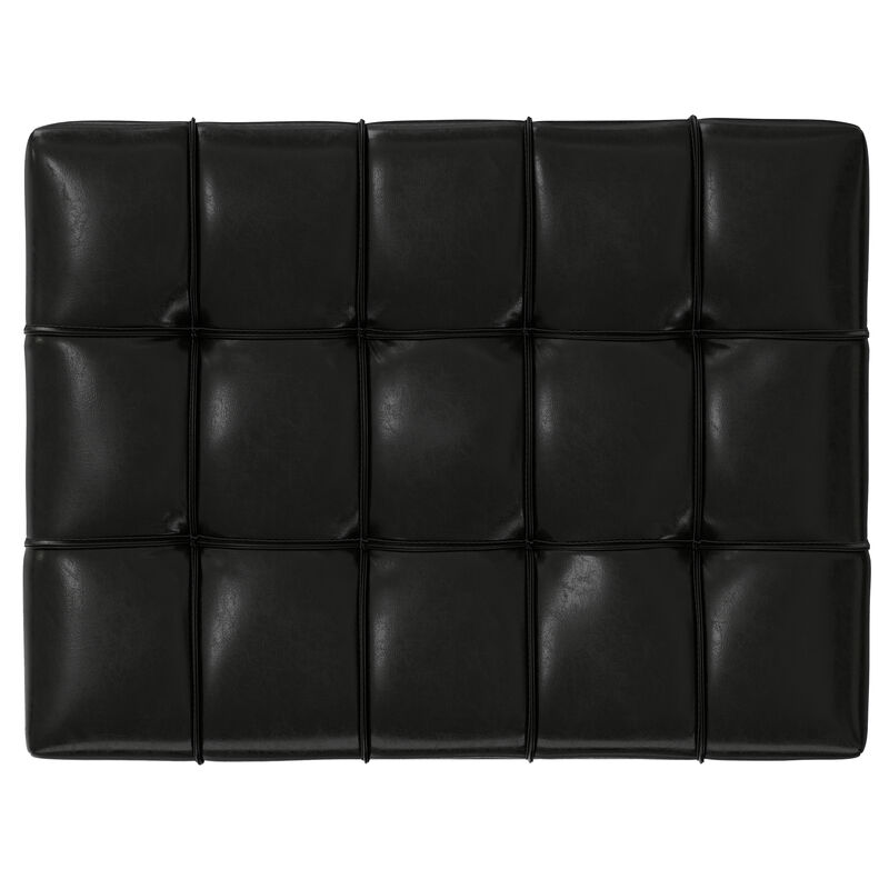 Mariah 34 inch Wide Contemporary Rectangle Coffee Table Storage Ottoman in Midnight Black  PU Black faux leather, Assembled