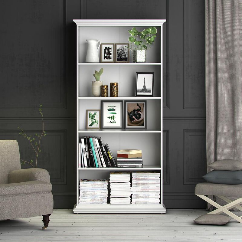 Tvilum Tall Wide 5 Shelf Bookcase, White