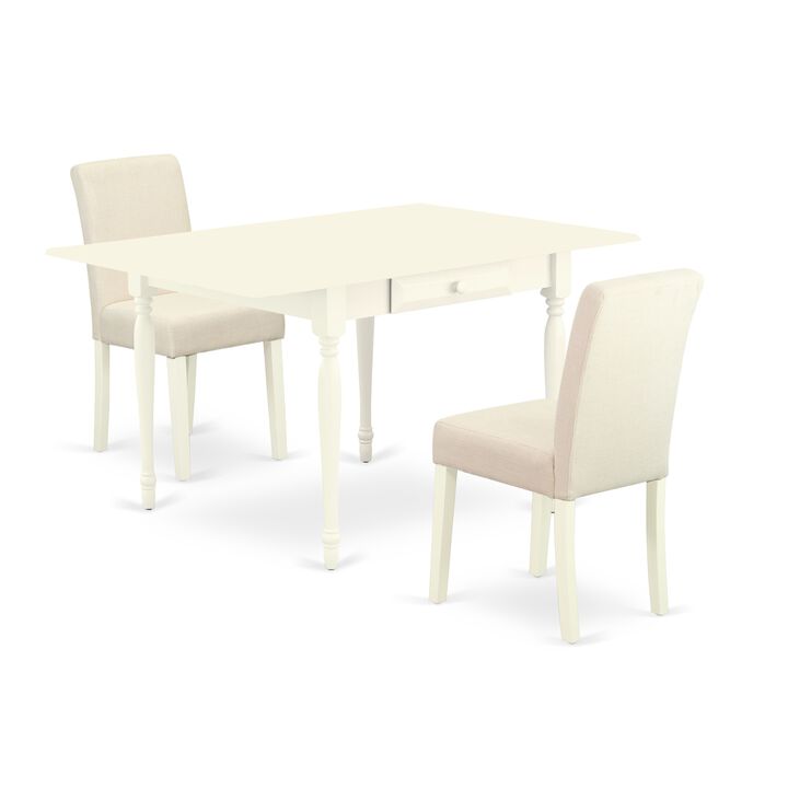 East West Furniture 1MZAB3-LWH-02 3Pc Dining Table Set - Rectangular Table and 2 Parson Chairs - Linen White Color