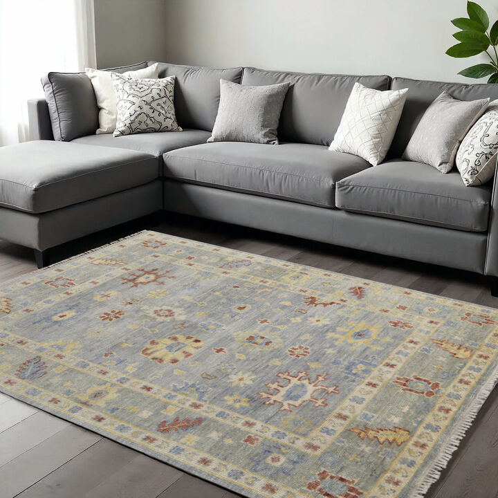 HomeRoots Wool Floral Hand Knotted Area Rug With Fringe