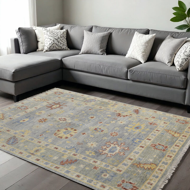HomeRoots Wool Floral Hand Knotted Area Rug With Fringe image number 1