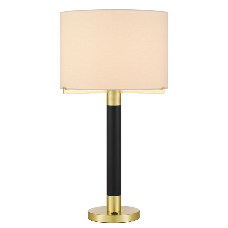 Table Lamp, Off White Drum Shade, 28 Inch Black Body with Brass Accent image number 2