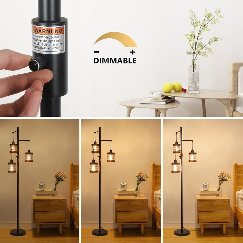 ELEMENT ACE Dimmable 3-Light Industrial Farmhouse Floor Lamp with Metal Cage Shades, Sturdy Stable Base for Living Room, Bedroom, Office, Study, Bar and More image number 3