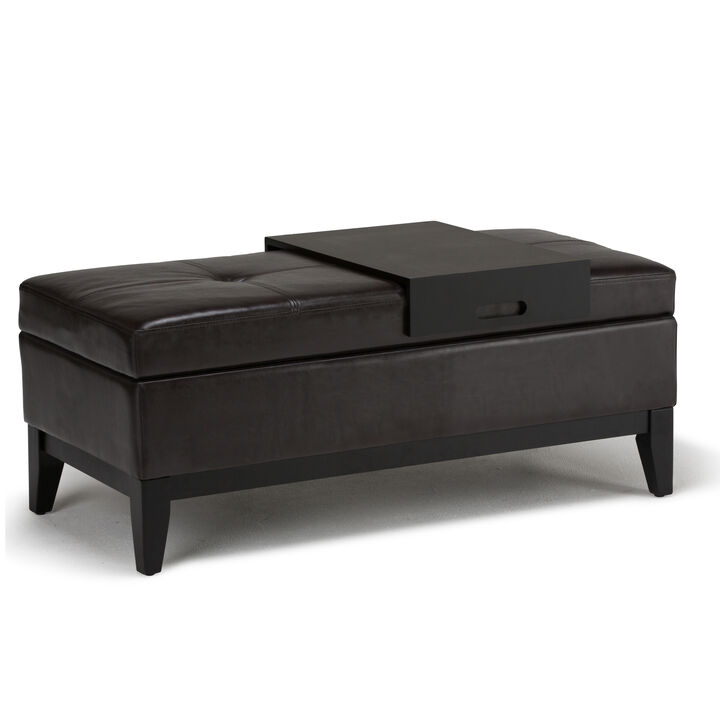 Simpli Home Oregon Storage Ottoman Bench with Tray