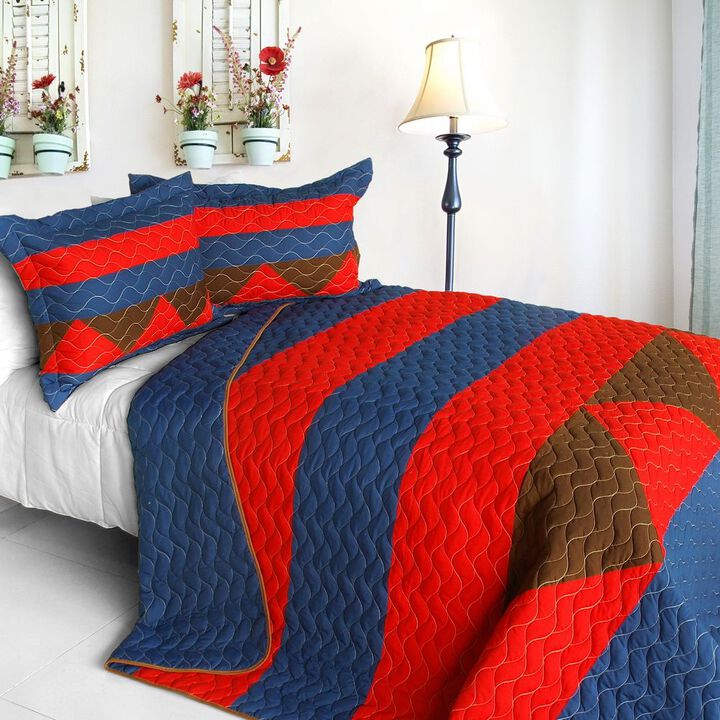 Love West Life 3 Piece Vermicelli Quilted Patchwork Quilt Bedding Set-Red