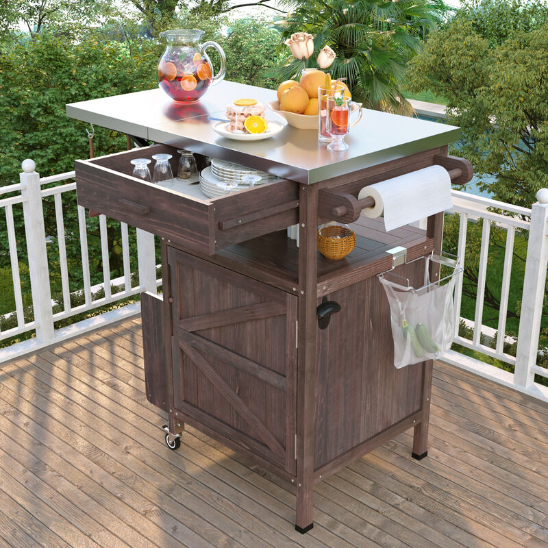 Merax Outdoor Grill Cart Kitchen Island with Stainless Steel Top