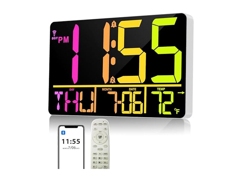 Bluetooth Auto Sync Digital Alarm Remote Wall Clock 13 Inch Living Room Decor image number 0