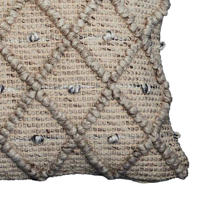 18 Inch Decorative Throw Pillow Cover, Beaded Diamond Design, Beige Fabric-Benzara