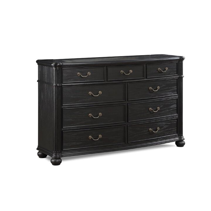 Benjara Berry 62 Inch Wide Dresser with Mirror, 9 Drawers, Floated Top, Wood, Black and Bronze