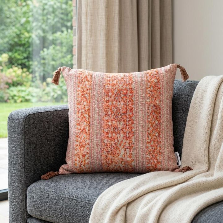 HomeRoots 18" Pink and Orange Cotton Throw Pillow with Tassels