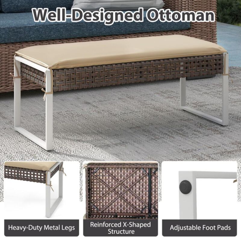 Hivvago Patio Rectangle Ottoman with Metal Legs and Seat Cushion