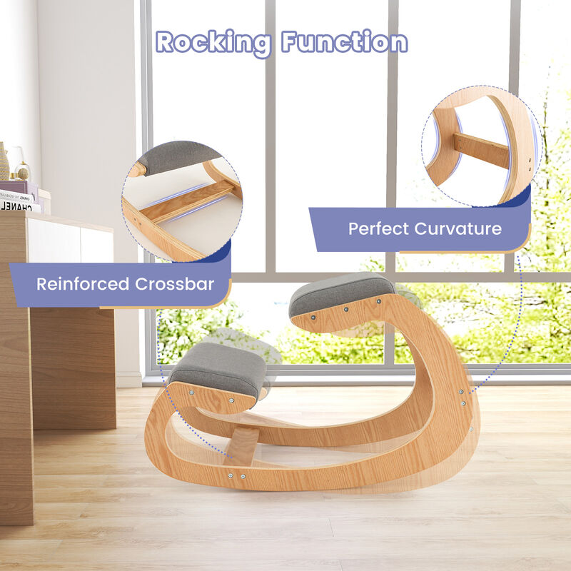 Wooden Rocking Chair with Comfortable Padded Seat Cushion and Knee Support