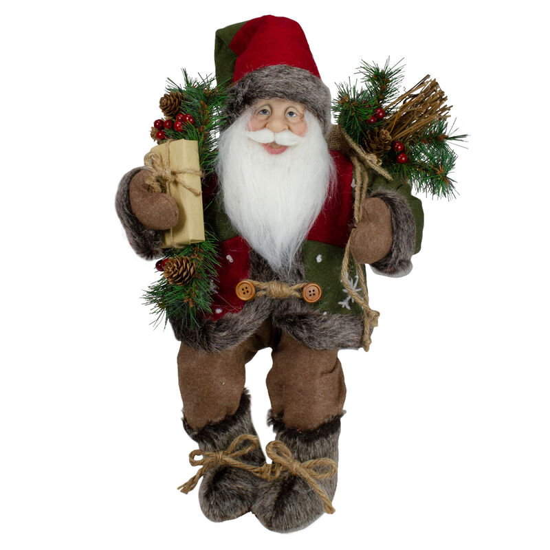 16" Country Rustic Santa Claus with Snowflake Jacket Sitting Christmas Figure image number 0