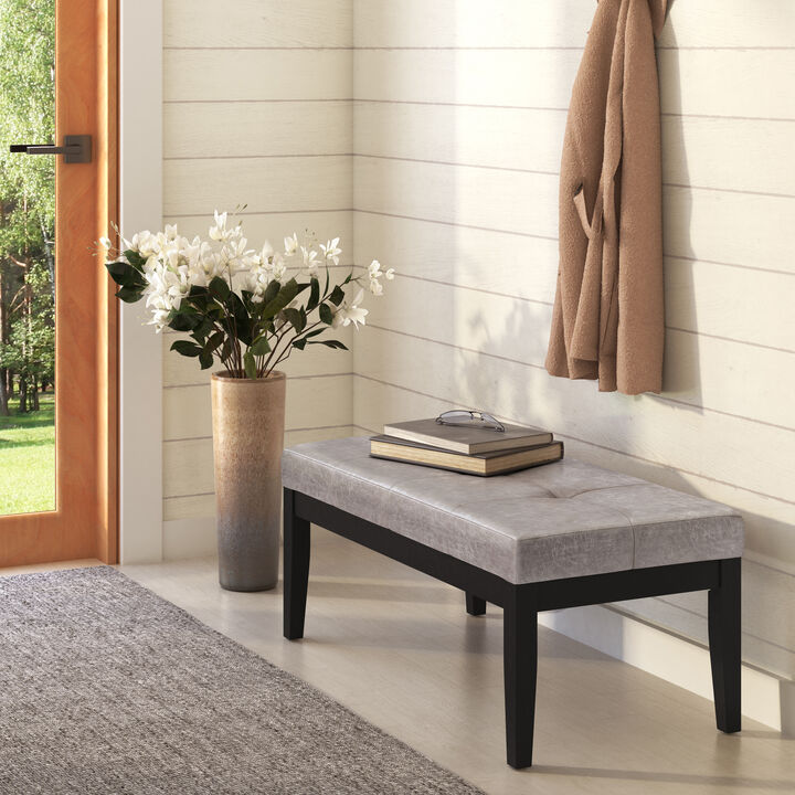Lacey Tufted Ottoman Bench in Distressed Grey Taupe Faux Leather