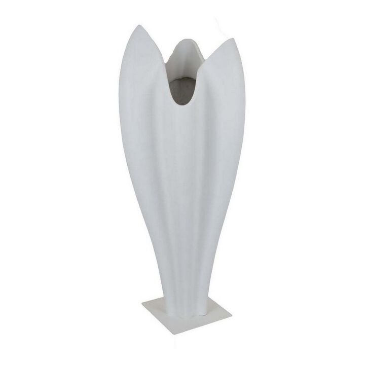 24 Inch Accent Vase, Tulip Design, Square Base, Modern White Resin Finish - Benzara