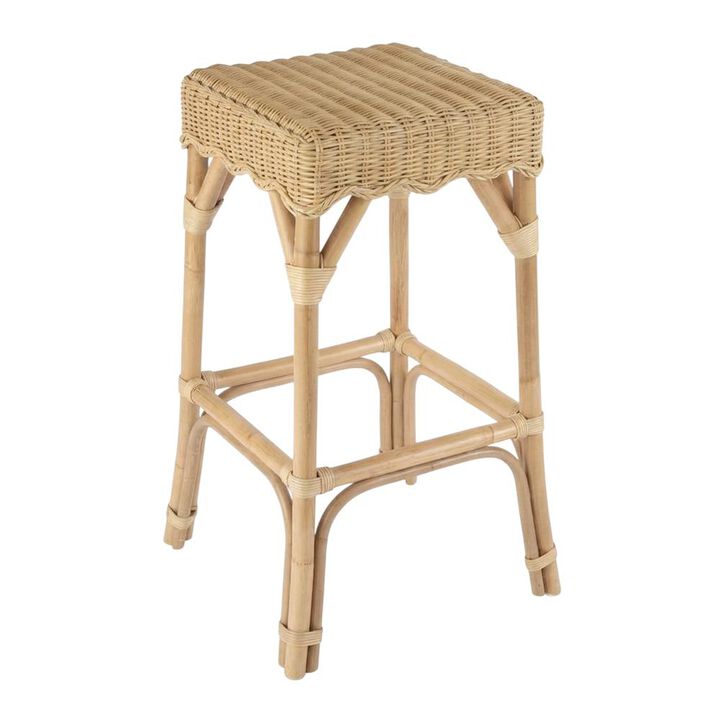 Butler Specialty Flora Rattan Scalloped  Bar Stool, Light Brown