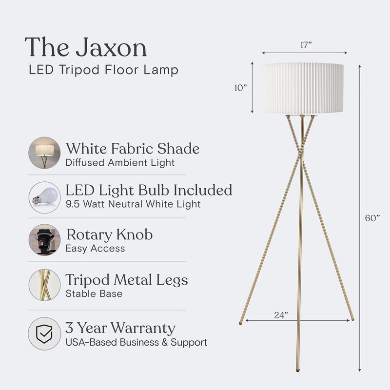 Jaxon LED Floor Lamp - Pleated Shade in Brass