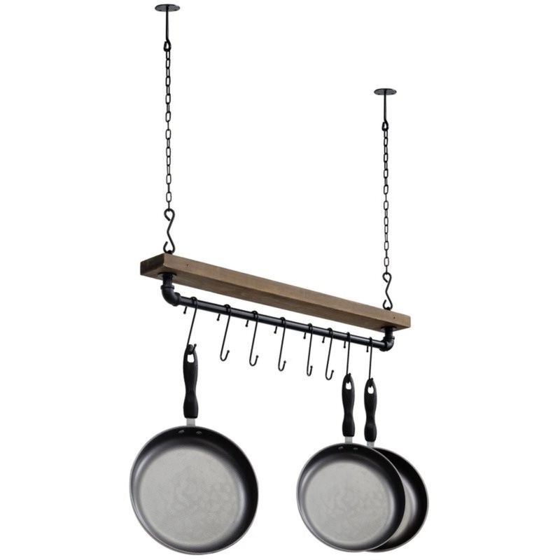 Hivvago FarmHome Rustic Industrial 8 S-Hooks Ceiling Mounted Hanging Pot Rack