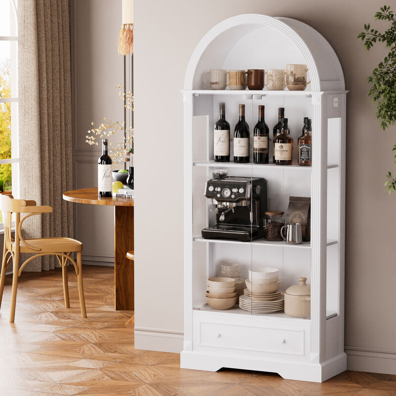 Kinhel 70.9" tall arched glass doors display cabinet image number 3