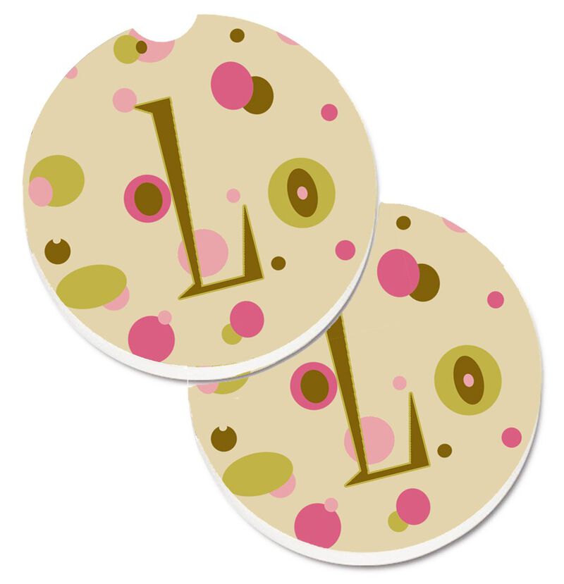 Caroline's Treasures Letter L Initial Monogram - Tan Dots Set of 2 Cup Holder Car Coasters CJ1004-LCARC, 2.56, Multicolor