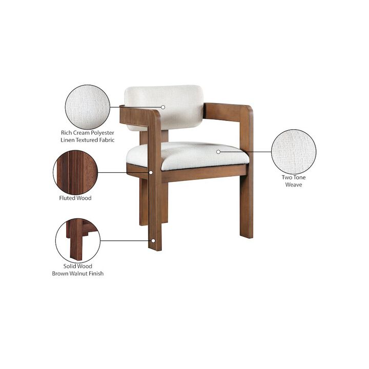 Meridian Furniture Sacha Cream Linen Textured Fabric Dining Chair, Set of 2