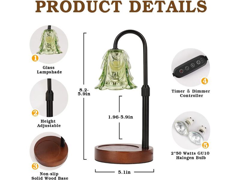 Small Candle Warmer Lamp Green with Timer Dimmable Adjustable Wax Melt Lamp image number 2