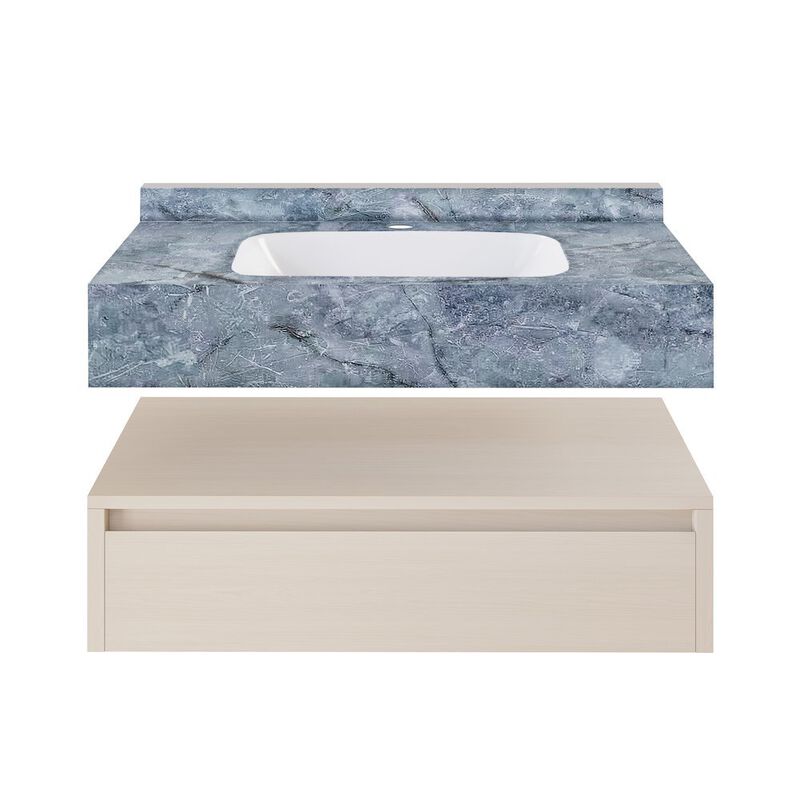 Avancer 36" Wall-Mounted Bathroom Vanity in White Oak with Blue Celeste Sink Top image number 0