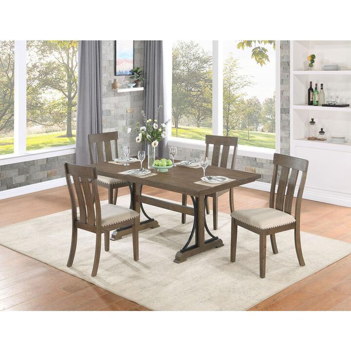 Best Quality Furniture Upholstered Dining Chiar In Brown Oak And Beige Linen Seat (Set Of 2)
