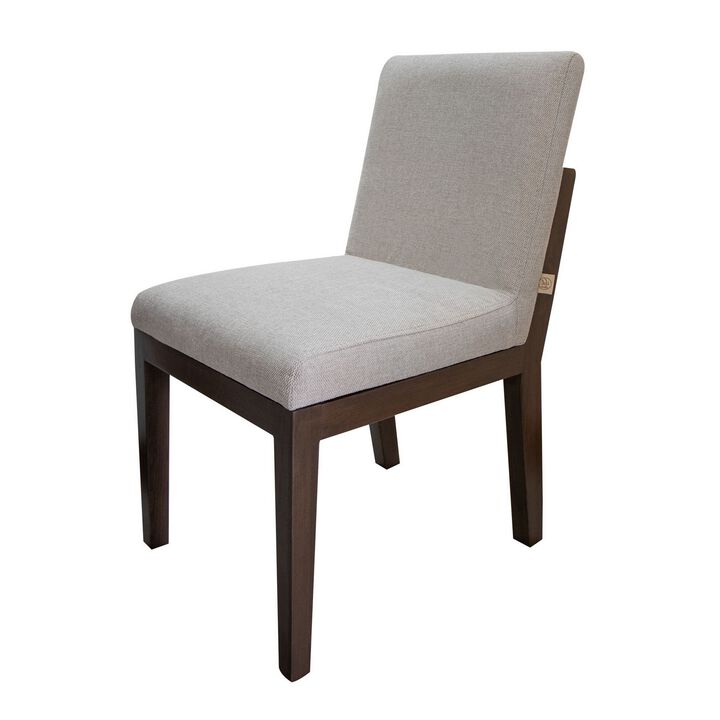 Umey 23 Inch Side Dining Chair Set of 2, Beige Fabric, Brown Solid Wood  - Benzara