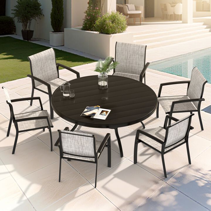 40.6" Outdoor Round Patio Dining Table for 4-6 People, All Weather Metal Dining Table with Umbrella Hole