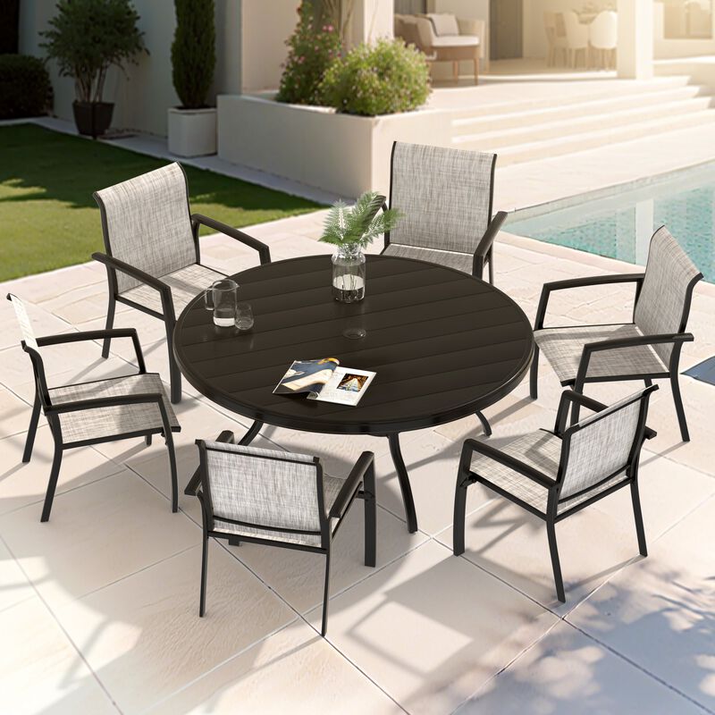 40.6" Outdoor Round Patio Dining Table for 4-6 People, All Weather Metal Dining Table with Umbrella Hole image number 1