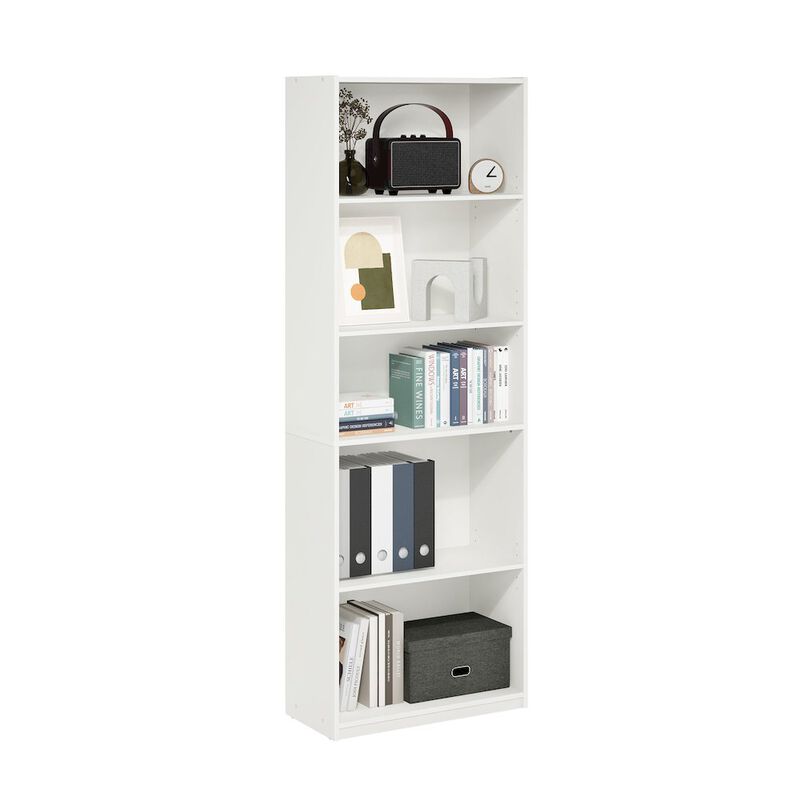 Gehry 5-Tier Bookcase, Bookshelf with Adjustable Shelves, White